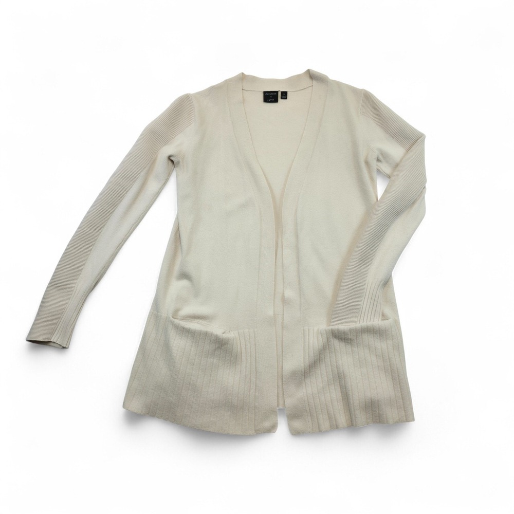 Devotion by Cyrus Longline Open Front Cardigan Sweater Women's Size S Cream